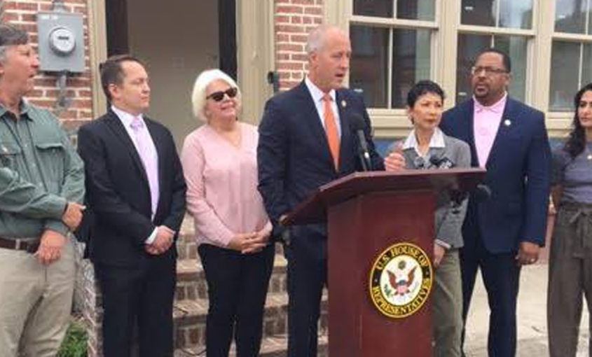 Senator Sean Patrick Maloney speaks at the podium during a Habitat press conference